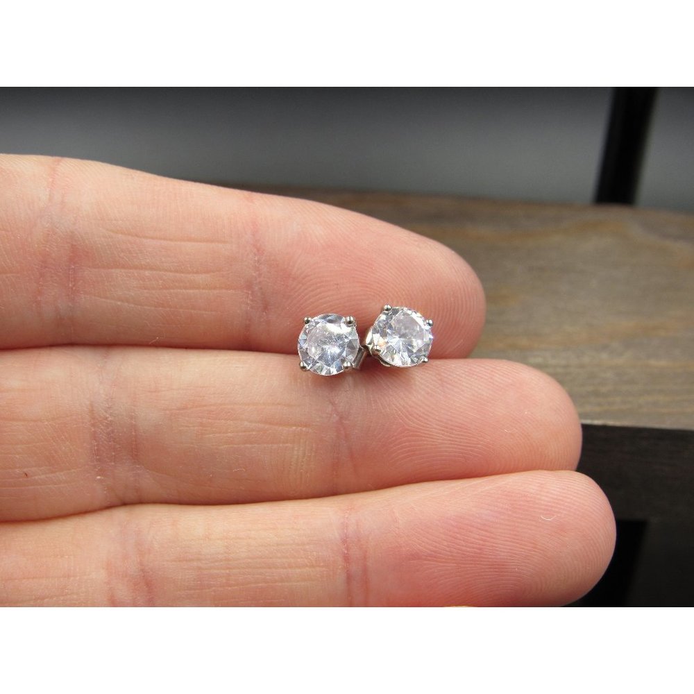 Sterling Silver Clean Clear Small CZ Gemstone Stud Earrings